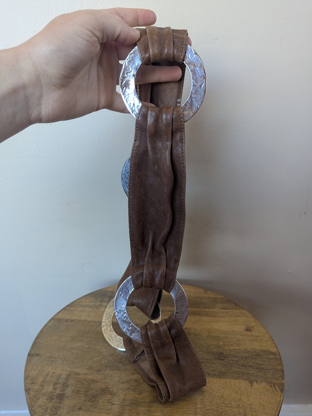 Streets Ahead Brown Leather Ring Belt With Silver Rings (SIZE SMALL)